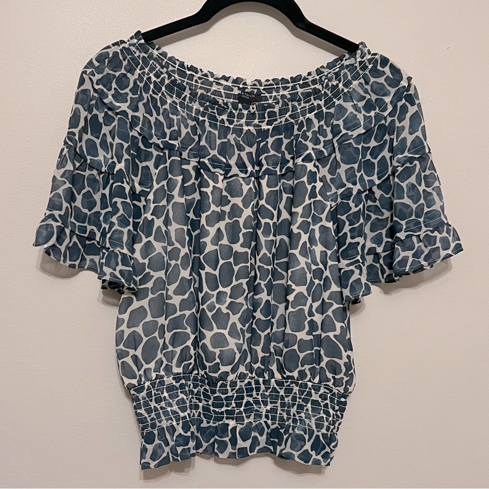 Anne Taylor Women’s Ruched Top - Blue Print - Petite Small